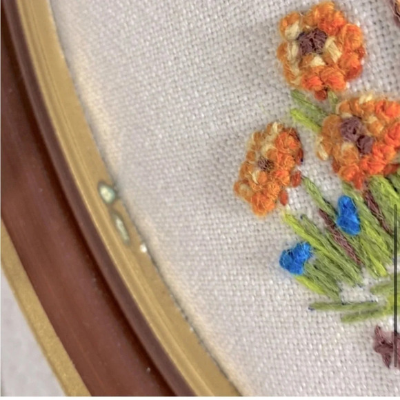 Vintage Hummel Crewel Oval Framed Embroidery Handmade Completed Wall Decor - Picture 7 of 13